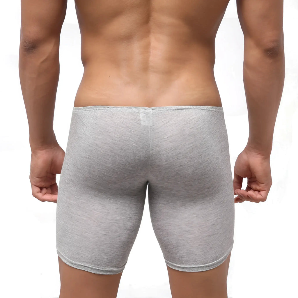 Gray heathered metroMaleWear bosillo long boxer briefs with snug form-fitting design for men