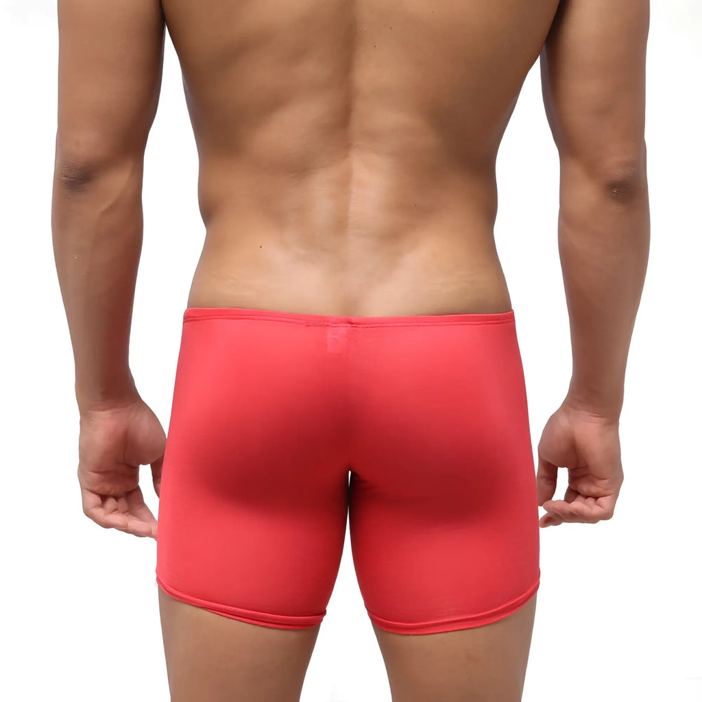 Bright red metro male wear bosillo long boxer 3514-12 with smooth stretchy fabric and clean cut hemline