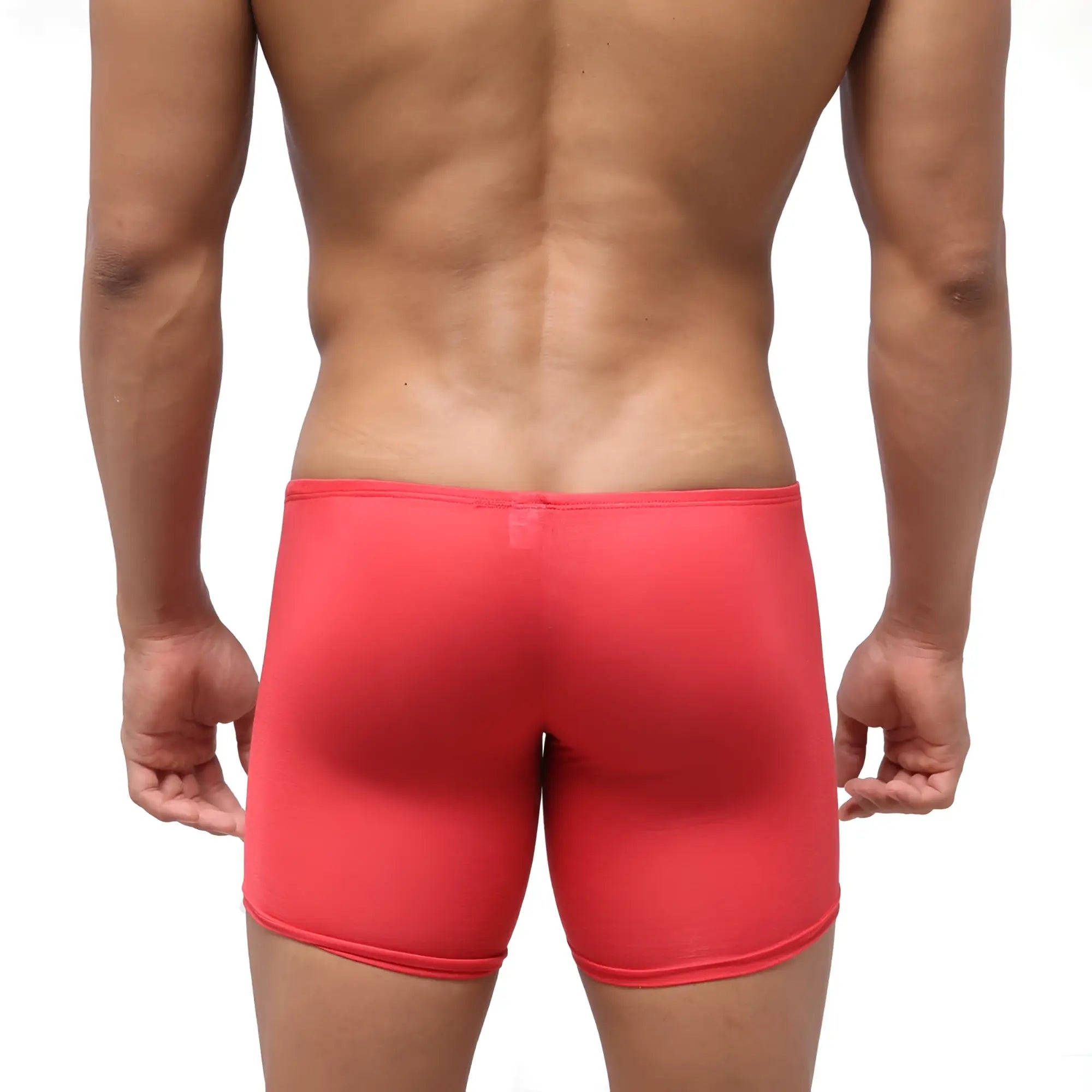 Bright red metro male wear bosillo long boxer 3514-12 with smooth stretchy fabric and clean cut hemline