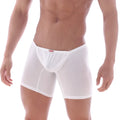MetroMaleWear Bosillo long white boxer briefs with smooth form-fitting fabric and subtle red brand tag on waistband