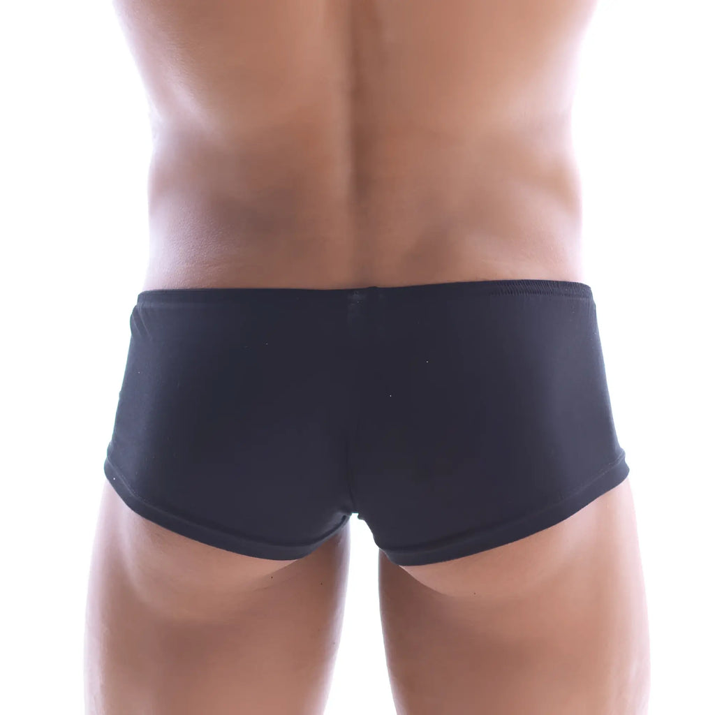 MetroMaleWear Bosillo short boxer black form-fitting swim trunks with smooth stretchy fabric and snug fit
