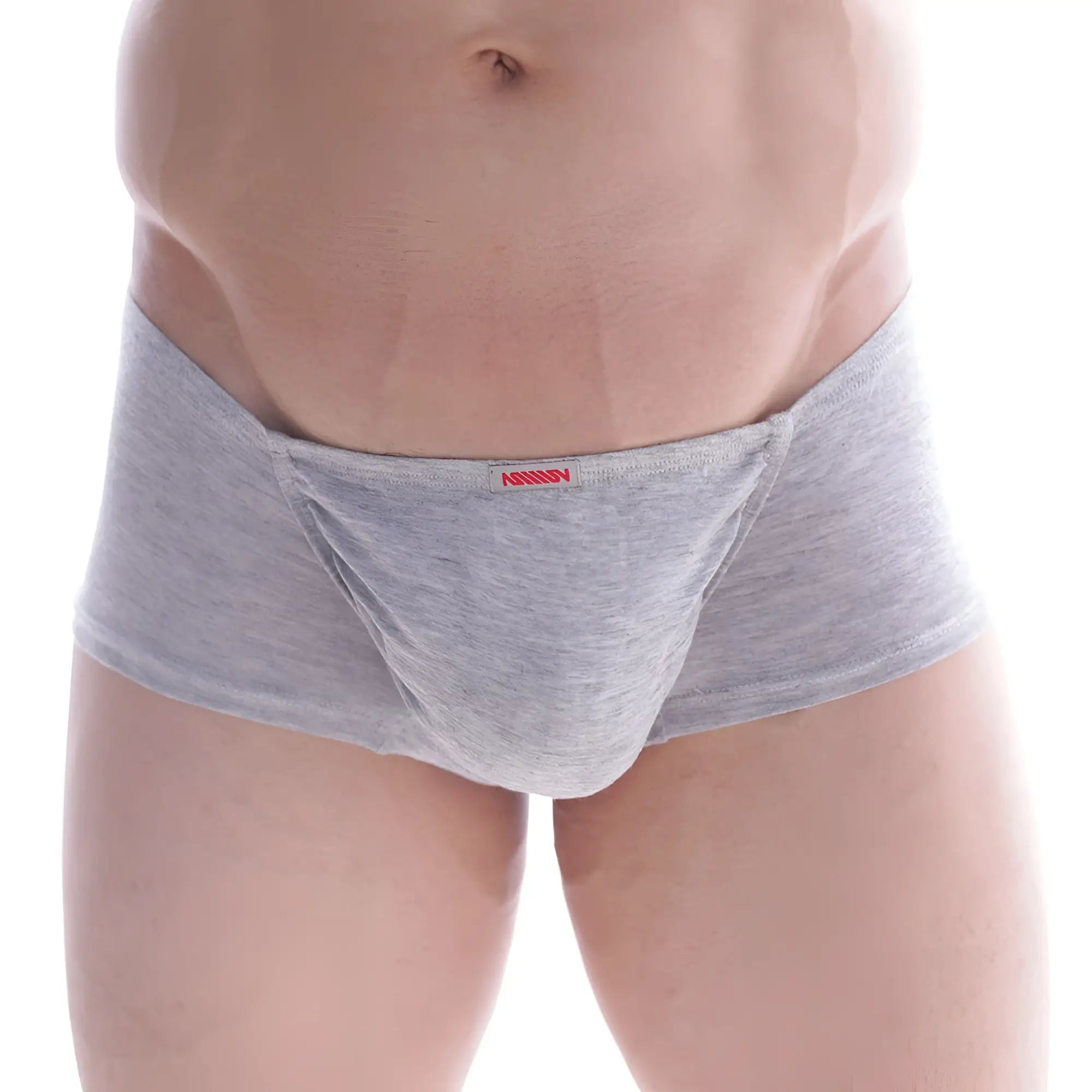 Gray heathered cotton briefs with a red brand tag at the waistband metro male wear bosillo short boxer grey 3014-10