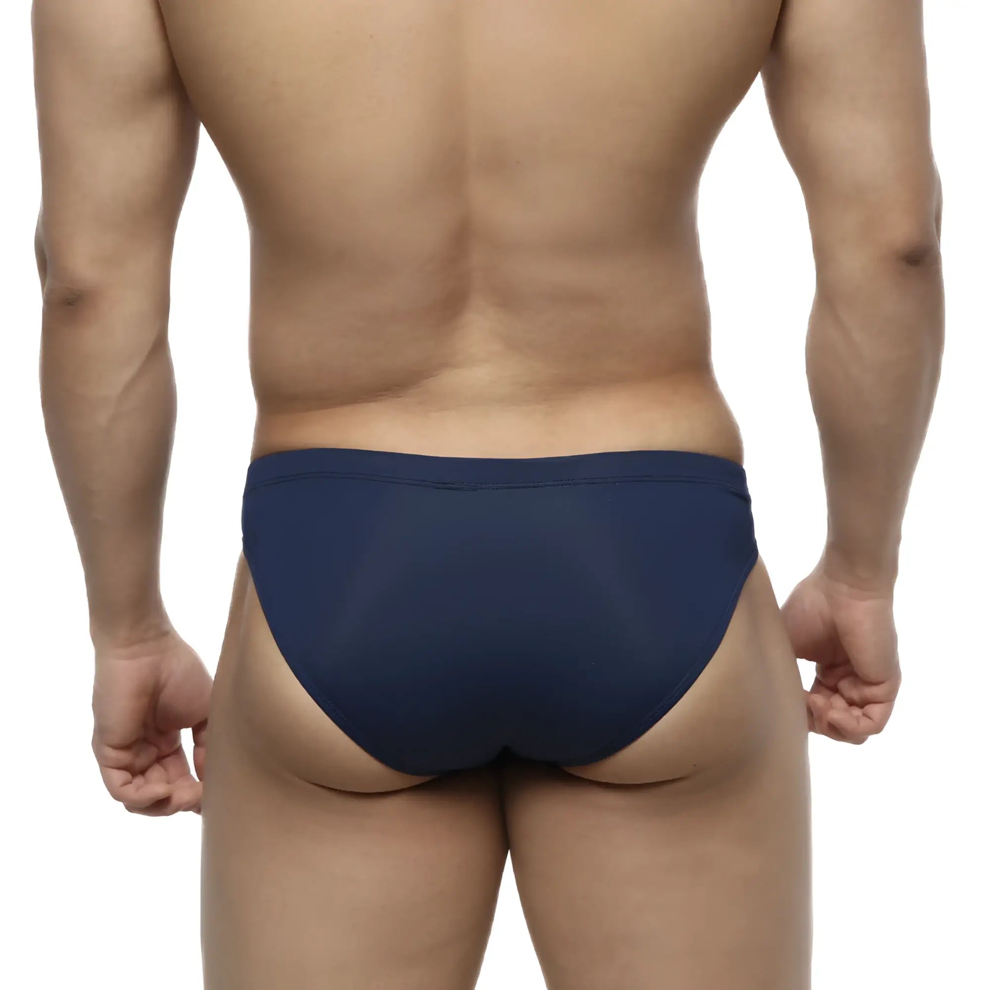 Navy blue smooth form-fitting briefs metroMaleWear bosillo swim bikini designed for comfortable swim use