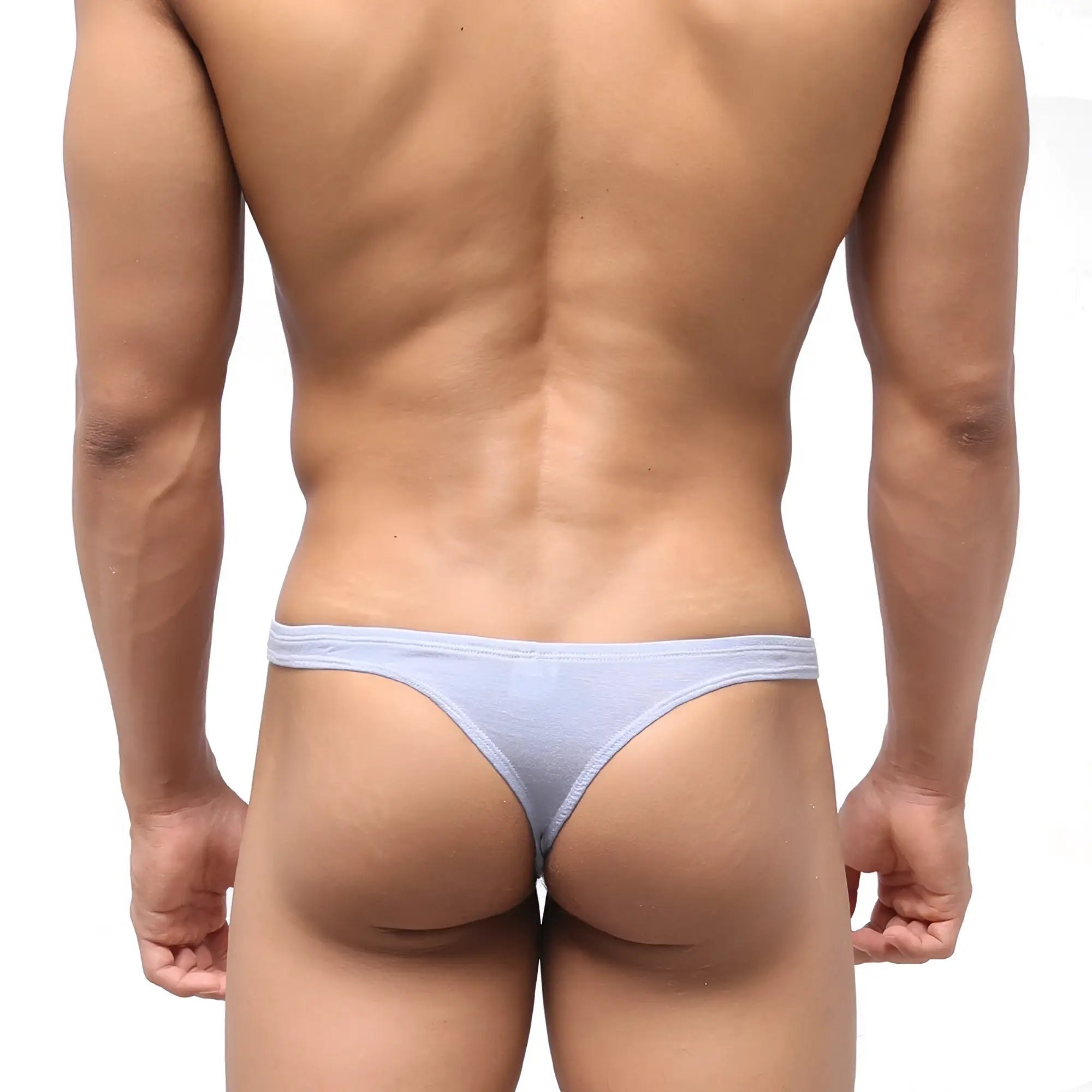 Light blue thin cotton low-rise briefs from metromalewear bosillo thong lavender 3502-08 shown from the back side