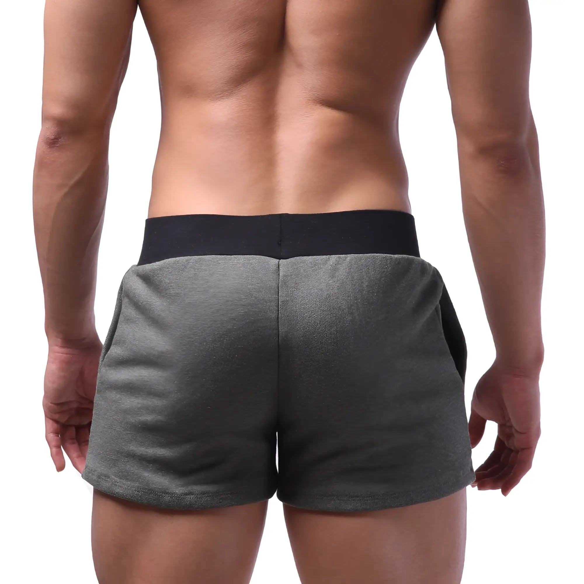 Gray heathered athletic shorts with black elastic waistband from MetroMaleWear Boston khaki 4712-26