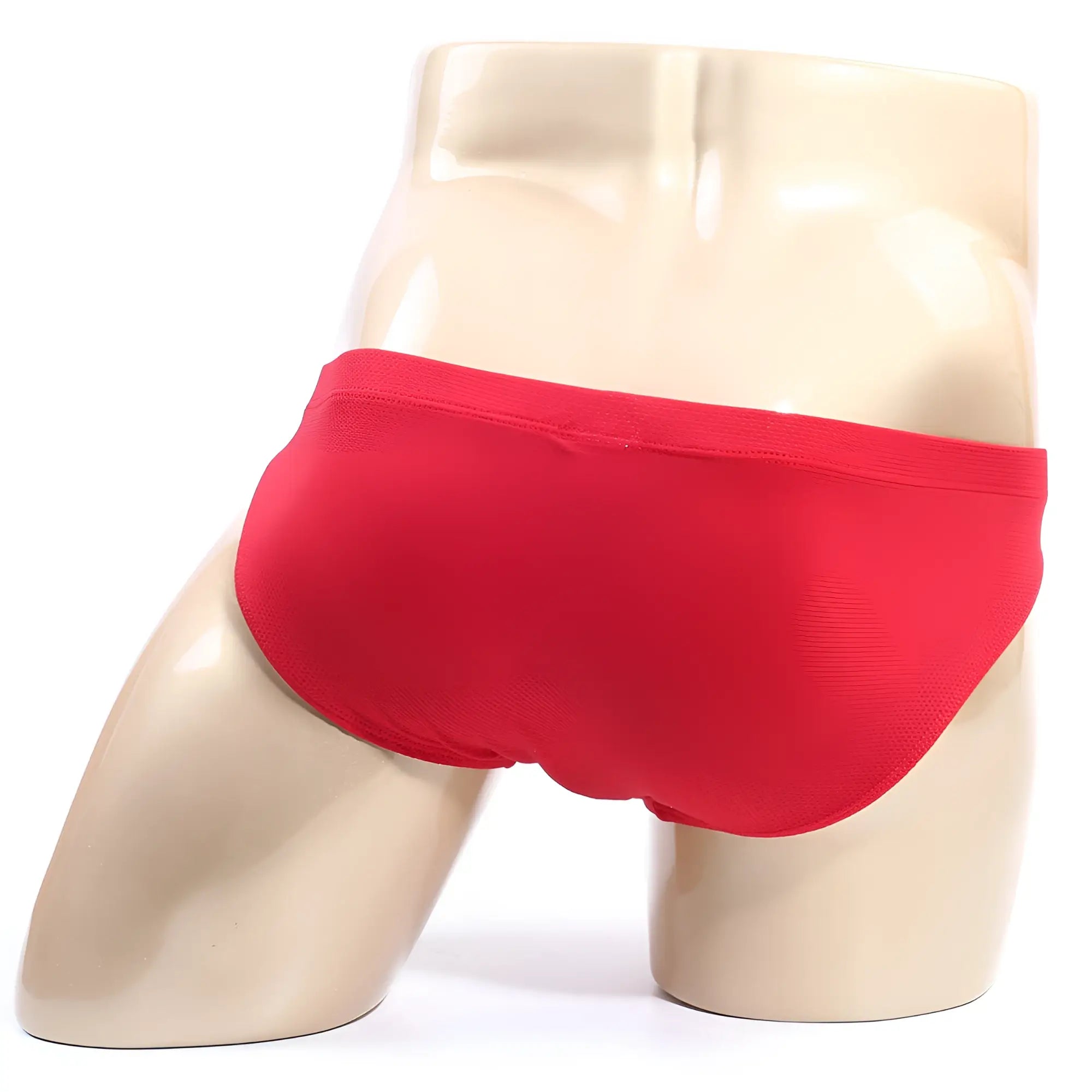 Red briefs bikini style in soft fabric displayed on a mannequin metroMalewear bravo bikini red 7103-12