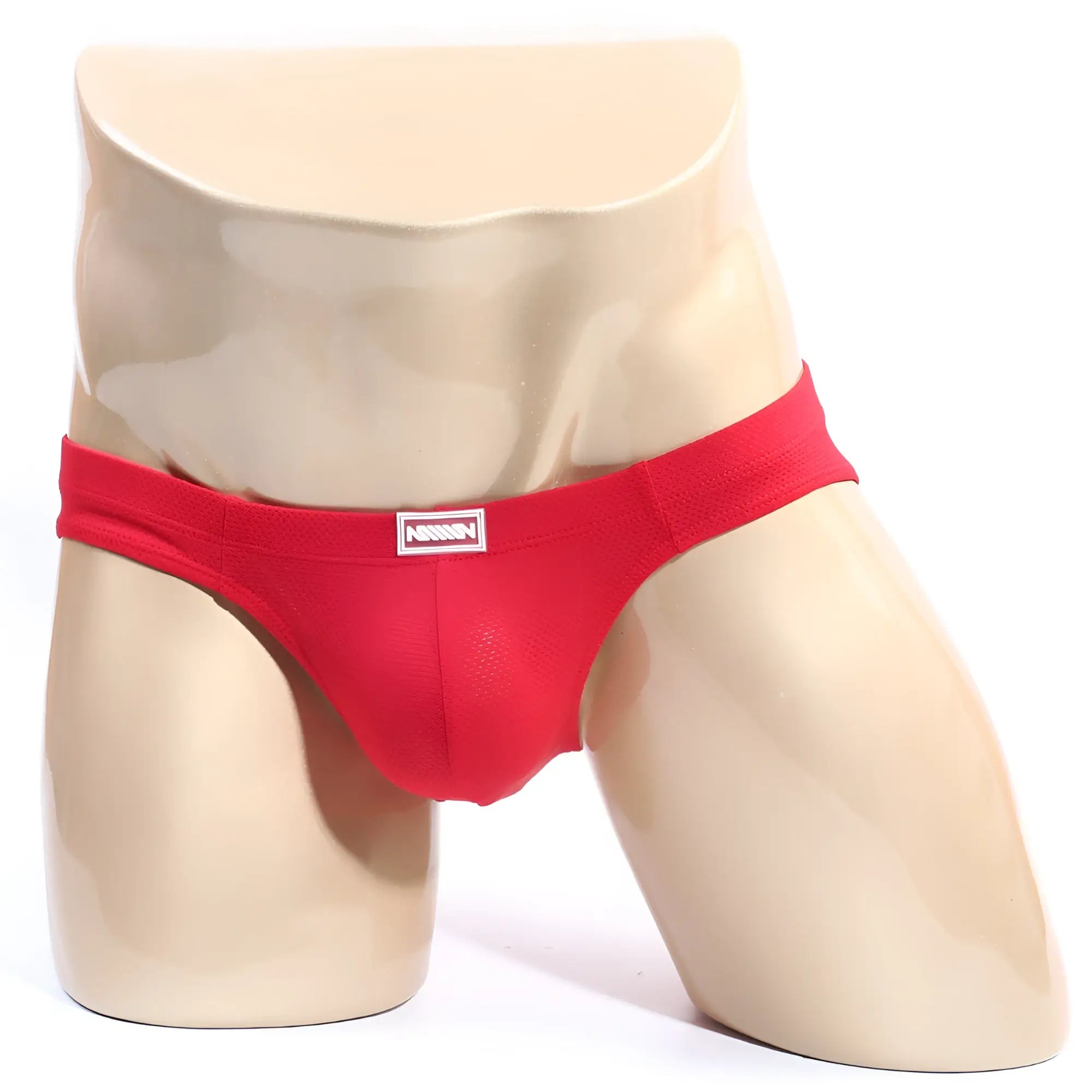 Metro male wear bravo bikini red men’s briefs with a small rectangular brand tag on the waistband