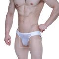 White sheer mesh briefs with solid white waistband metroMalewear brief 2.0 attraction 3603-71 front view
