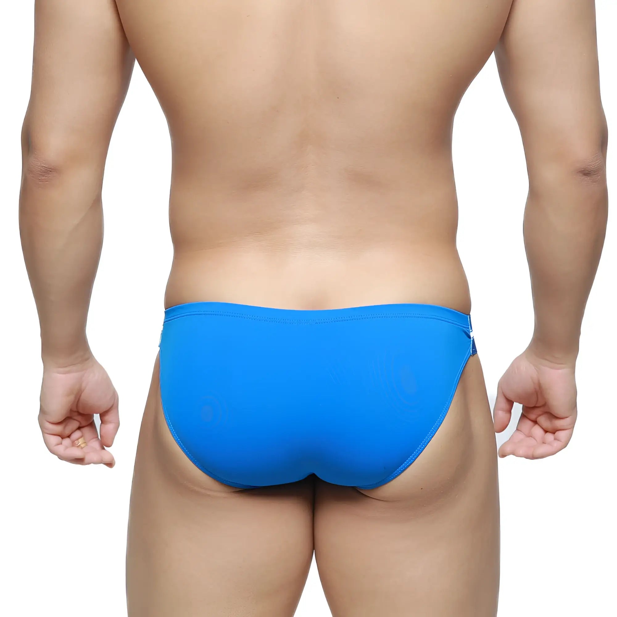 Bright blue metro malewear brief 2.0 sleek one-piece swim trunks with smooth fabric finish