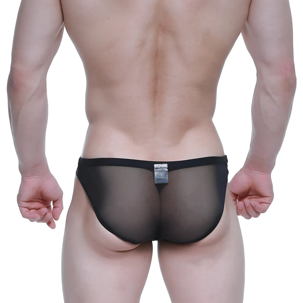 Black sheer mesh briefs with solid black waistband metro malewear brief 2.0 tull 3603 70 front view
