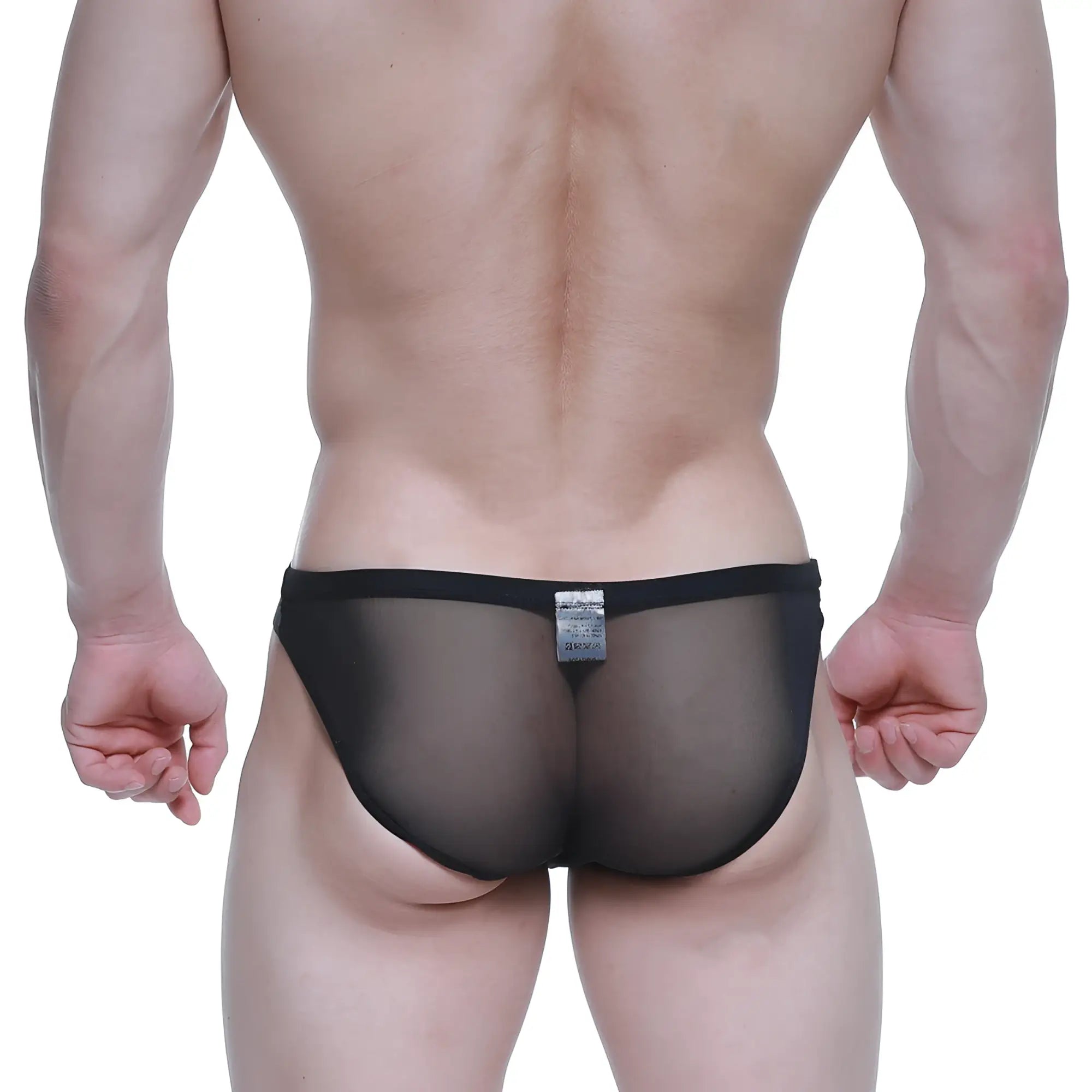 Black sheer mesh briefs with solid black waistband metro malewear brief 2.0 tull 3603 70 front view