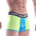 Bright lime short men’s boxer briefs in neon green and blue with black metromalewear waistband 3022-41