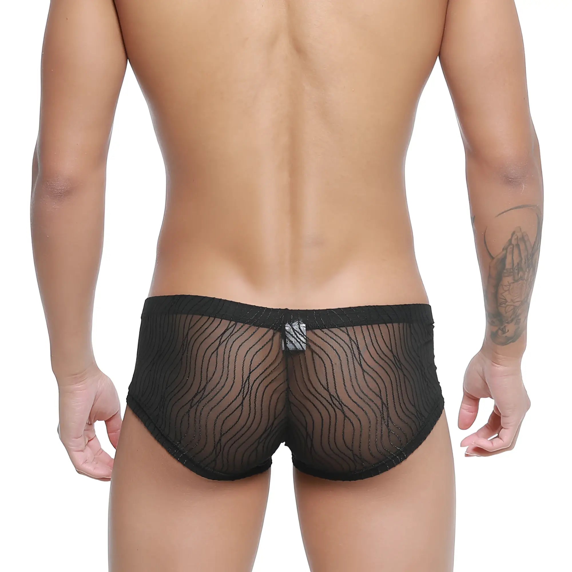 MetroMaleWear Bruma Trunk 2125-30 black sheer mesh briefs with wavy pattern and solid black waistband