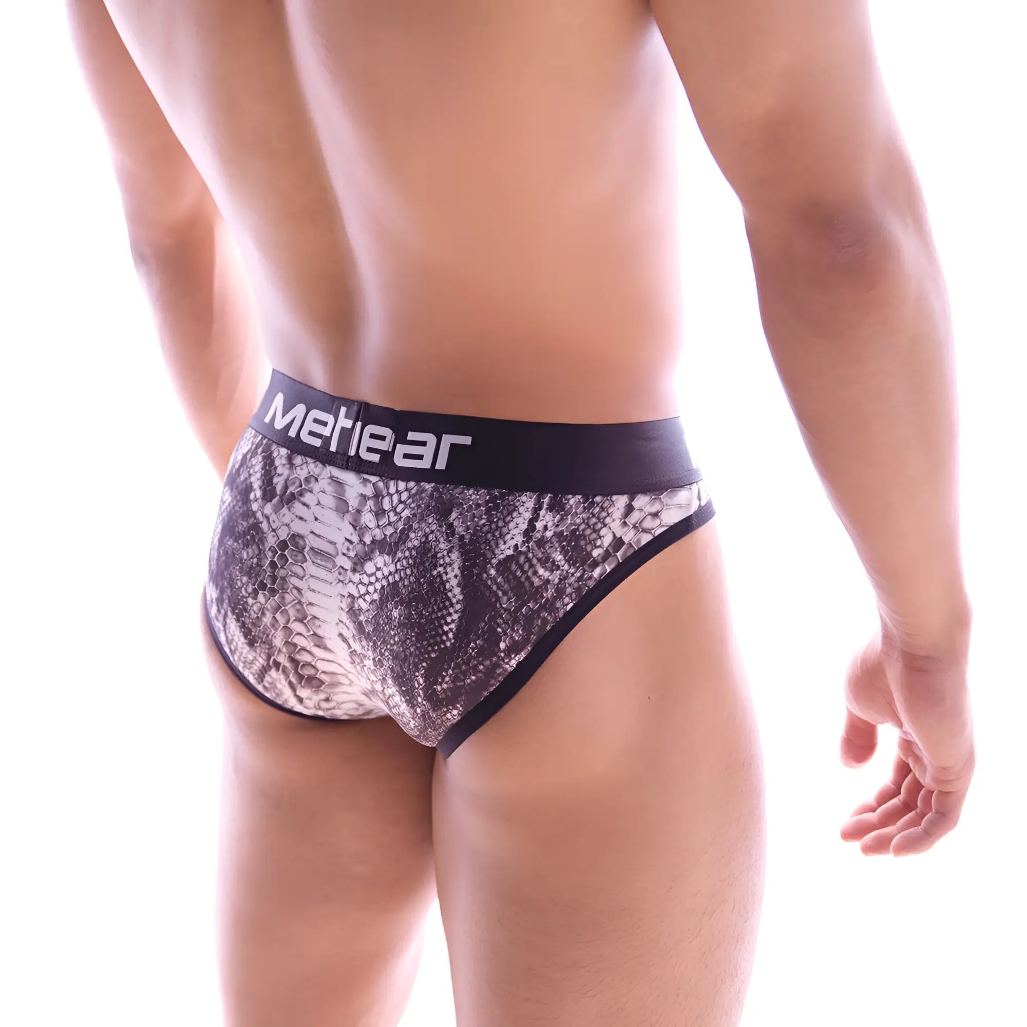 MetroMaleWear Bruno brief snake 2803-60 black and gray snake scale patterned men’s briefs with black mehear waistband