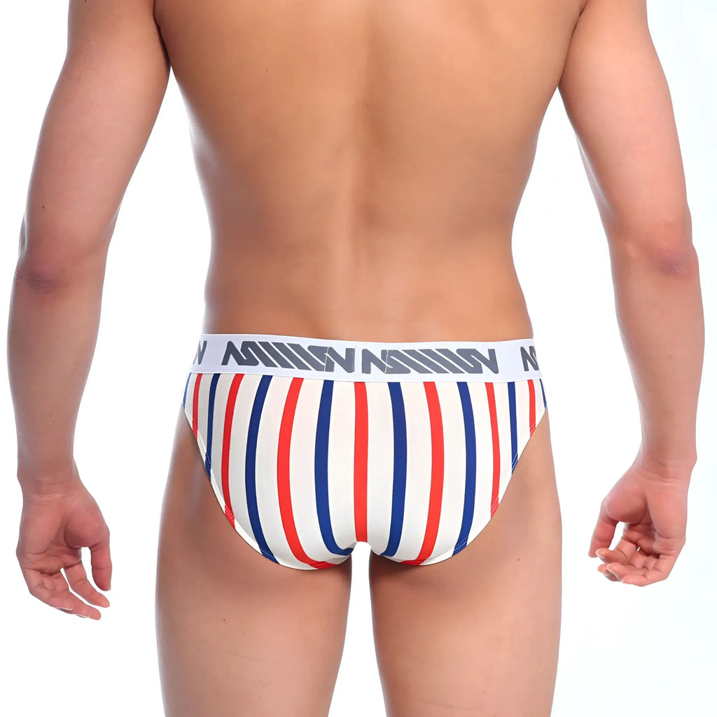 MetroMaleWear Bruno Brief Stripe 2803-41 red white and blue striped men’s briefs with white million waistband