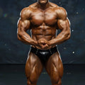 A muscular bodybuilder wearing black shiny MetroMaleWear BSD Swim Brief 4914-33 with silver grommets