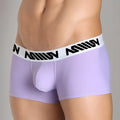 Lavender men’s briefs with white elastic waistband featuring black stylized lettering from MetroMaleWear Bulge Boxer 3013-19