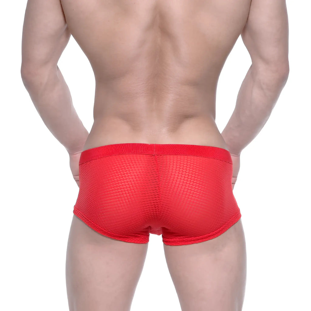MetroMaleWear Bulge Boxer red mesh briefs with snug form fitting design made from breathable mesh material