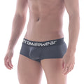 Dark gray metro malewear bulge boxer briefs with white logo waistband twilight 3013-09 front view
