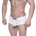 White mesh briefs with a black brand label on the waistband from metromalewear bulge boxer 3013-71
