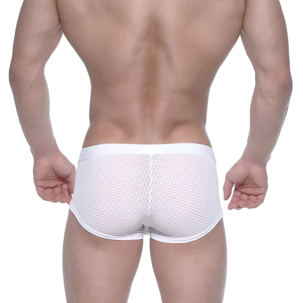 White mesh briefs with solid white waistband by metromalewear bulge boxer 3013-71 front view