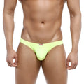 Bright lime green seamless fabric briefs with a red and white MetroMaleWear tag at the waistband