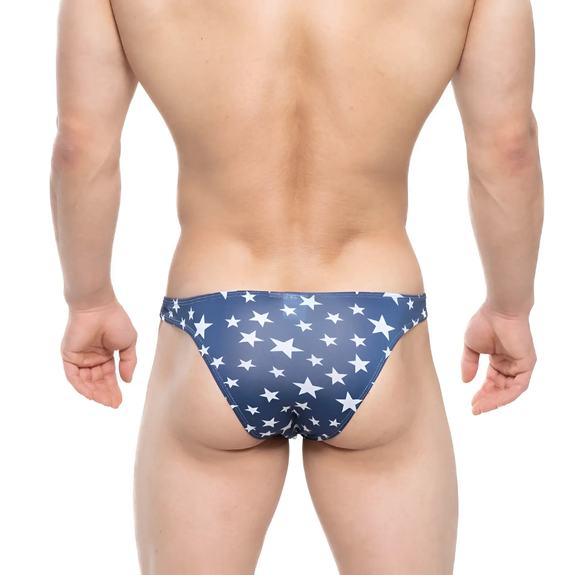 Blue swim trunks with white star pattern by metromalewear bulge capri bikini usa 6104-90 for casual beachwear