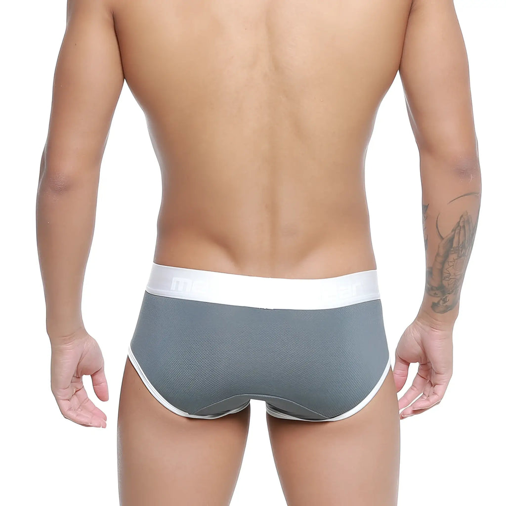 Gray textured briefs with white elastic waistband and trim from MetroMaleWear Cairo Brief gray 5106-11 collection