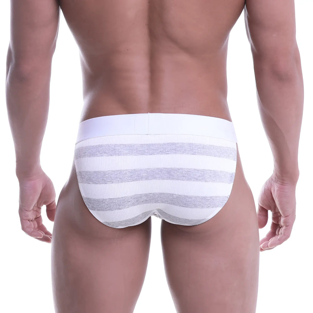 White and gray striped ribbed briefs from metromalewear calcetines bikini gray 3004-03 with a comfortable fit