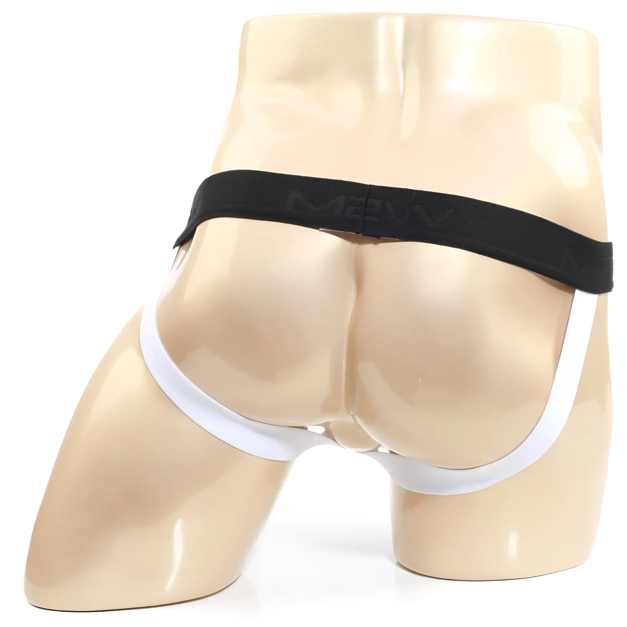 Black and white men’s briefs with black waistband featuring men logo from metromalewear calcetines jock strap royal blue 3021-33
