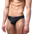 Black men’s briefs with gold trim and metromalewear label from MetroMaleWear Caldero Thong Black 1202-20 collection