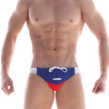 MetroMaleWear California swim bikini navy 4921-28 with blue and red trunks, white side panels, and matching drawstring