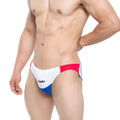Men’s swim trunks with bold white red and blue color-block design metro malewear california swim bikini royal 4921-03