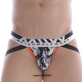 Men’s metro male wear camo jock strap 3001-80 in black white and orange camouflage with branded waistband