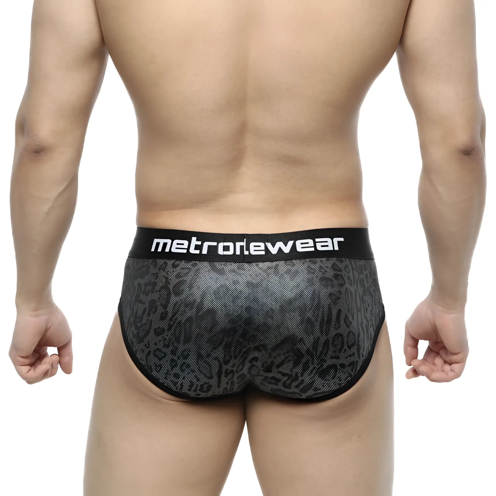 Black and gray leopard-print briefs with black metro newear waistband metro male wear camouflage hip brief 5003-90