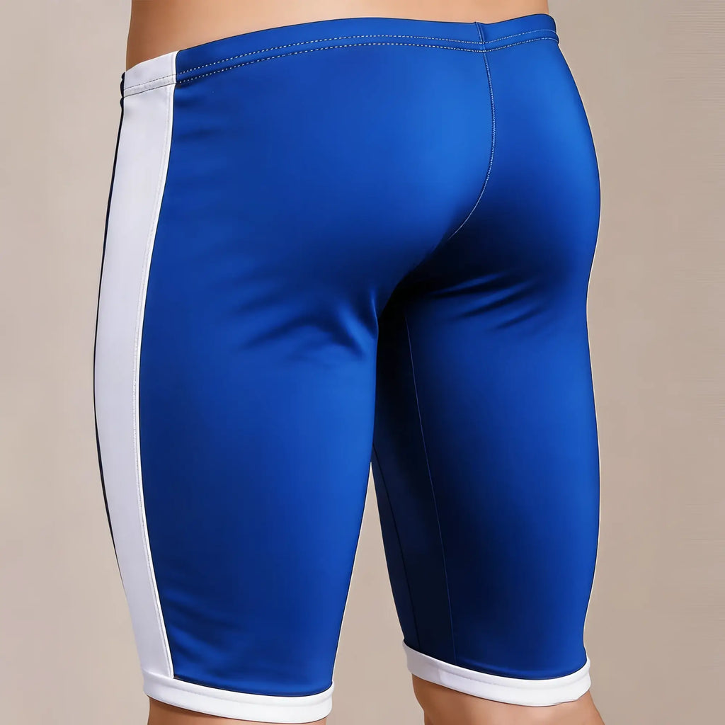 Blue athletic shorts with white side stripes and trim metro male wear campus jammer royal blue 4904-16