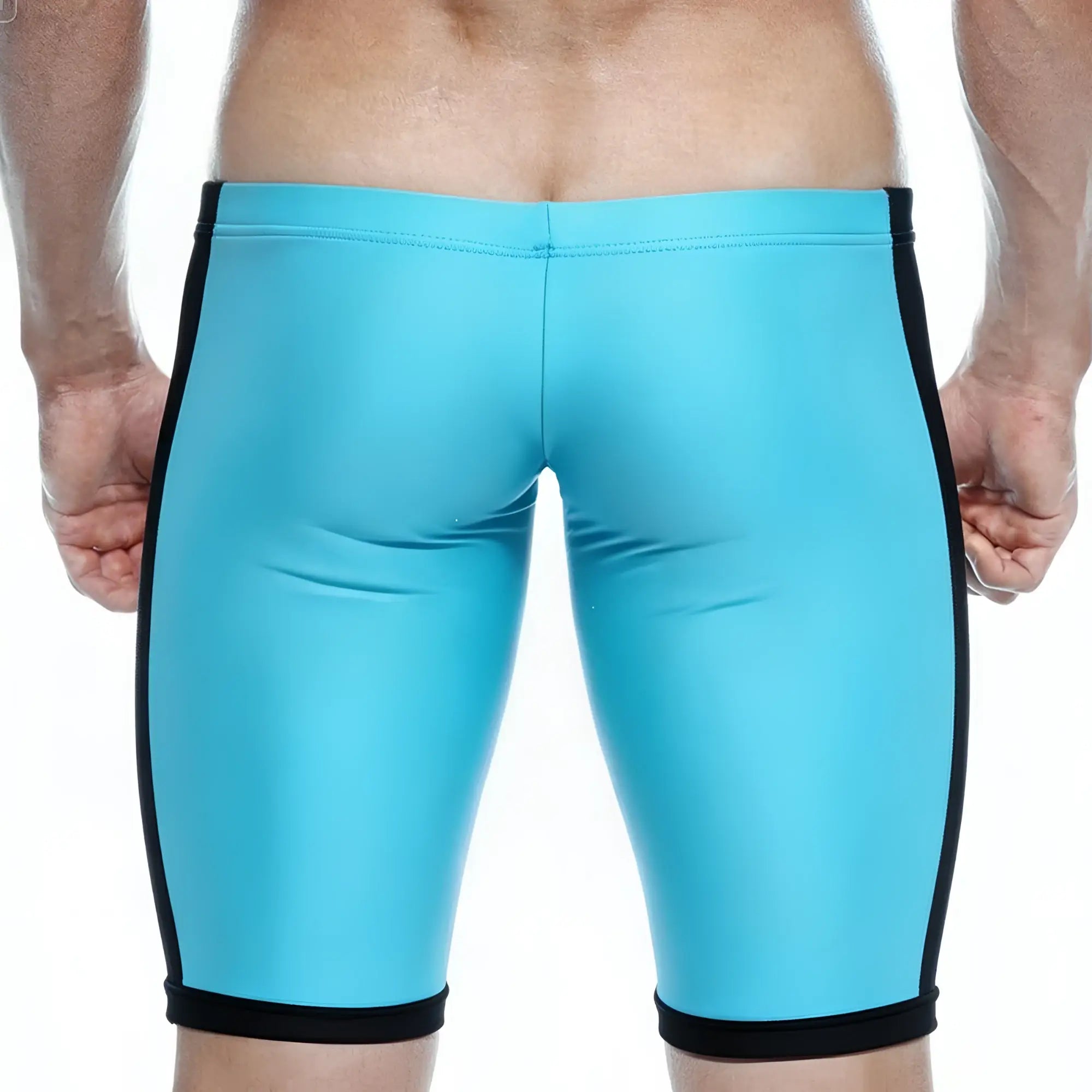 Metro malewear campus jammer turquoise swim trunks with sleek form-fitting design in turquoise and black