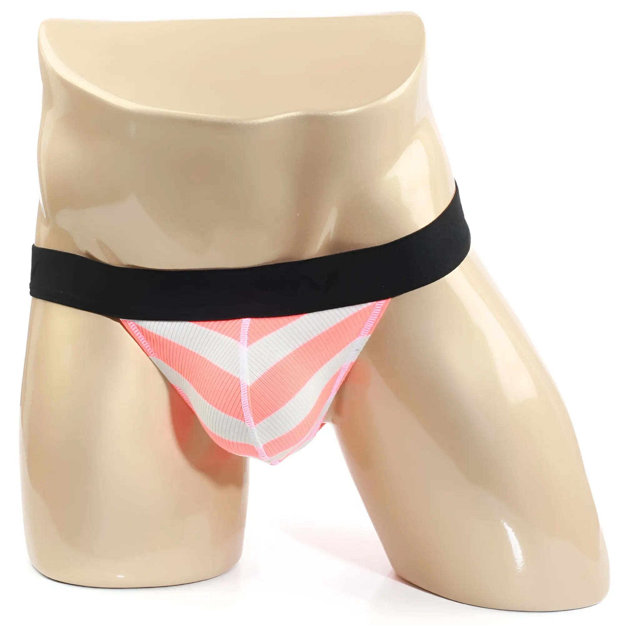Pink and white chevron-patterned athletic briefs with black waistband from MetroMaleWear candy bikini neon orange 3004-74