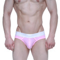 Metro male wear candy coated pink hip brief 8003-02 pink athletic briefs with white elastic waistband front view