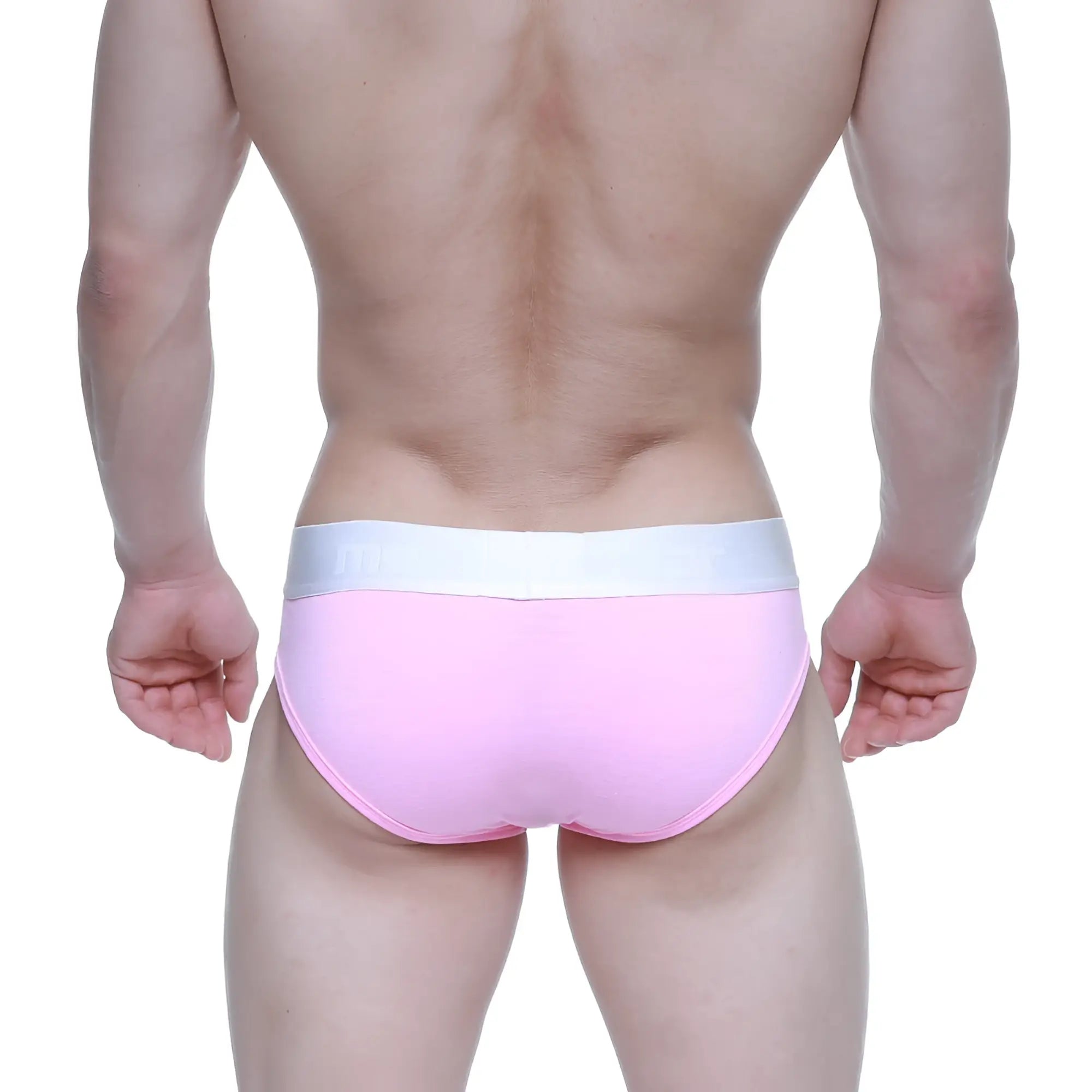 Pink briefs with white elastic waistband metroMalewear candy coated hip brief 8003-02