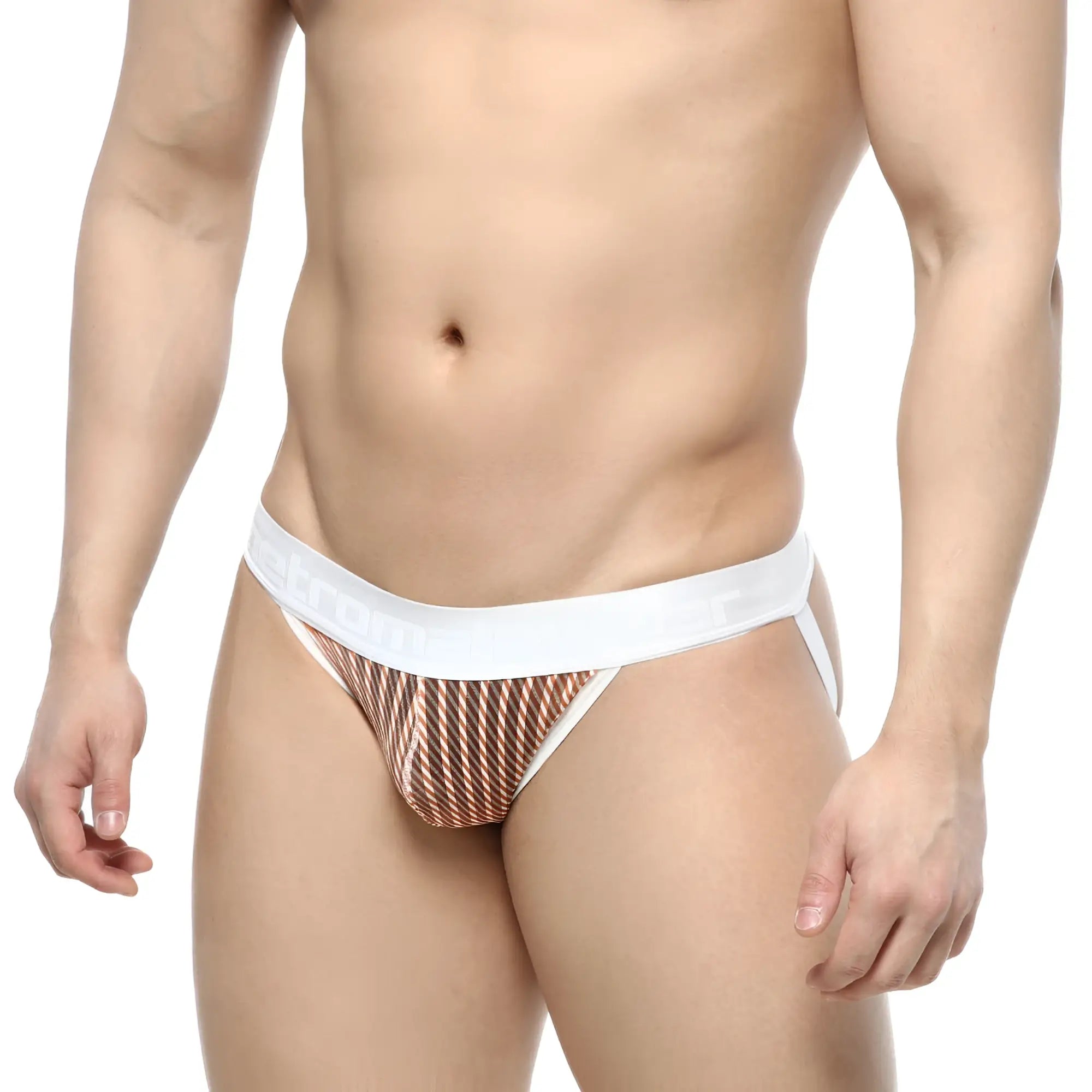 White and brown striped metro male wear candy jockstraps 2901-43 men’s briefs with white elastic waistband