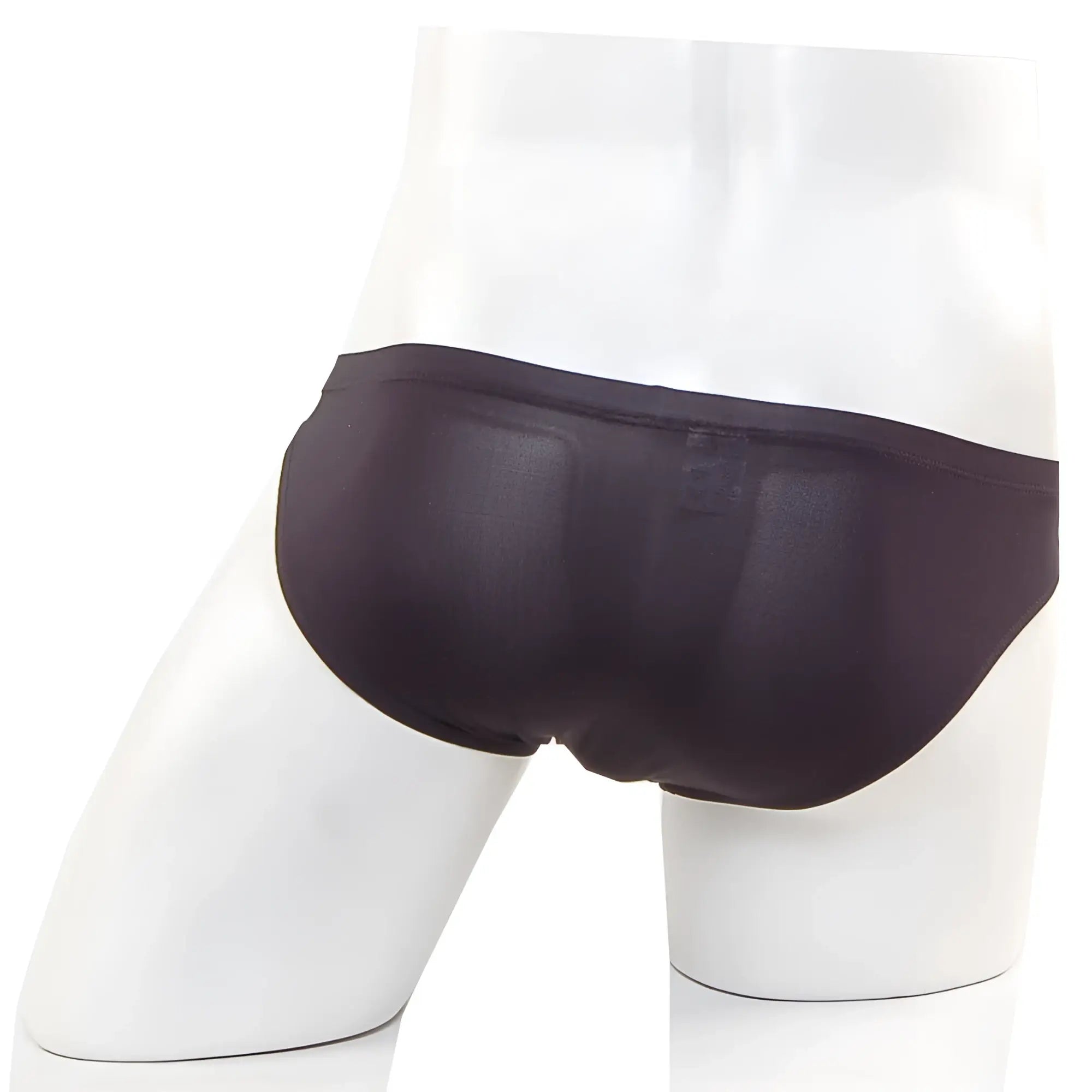 Black sleek form-fitting satin finish briefs from metromalewear cannon hip brief contrast collection