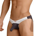 Black and white mesh MetroMaleWear Cannon hip brief with solid black pouch and madara waistband branding