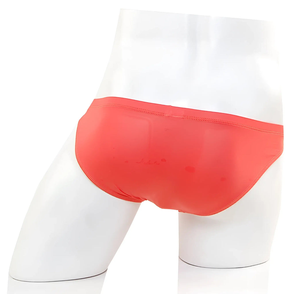 Bright coral metro malewear cannon hip brief with smooth stretchy fabric and sleek design for swimwear use