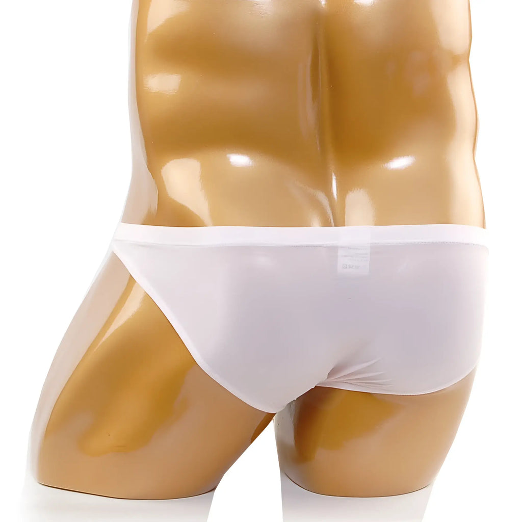 White smooth-textured briefs on a mannequin from MetroMaleWear cannon hip brief nude 2203-02 collection