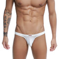 White mens thong brief with small red logo on waistband metro malewear cannon hip brief white 2203-00