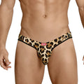 MetroMaleWear Cannon thong animal 2202-60 leopard print men’s thong with black trim and red brand tag front view