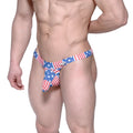 MetroMalewear cannon thong usa blue 2202-91 jockstrap with snug fit in red white and blue american flag pattern