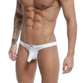 White mens thong by MetroMaleWear with supportive pouch white fabric and small red logo on waistband