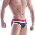 MetroMaleWear capas swim brief black 4947-20 navy blue with bold red and white striped waistband for swimming